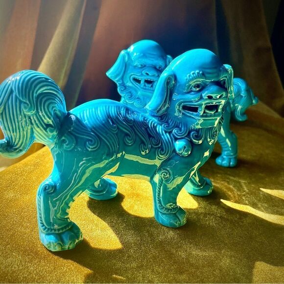 ♥️ Ceramic Foo Dog Statues - Blue - Picture 13 of 13